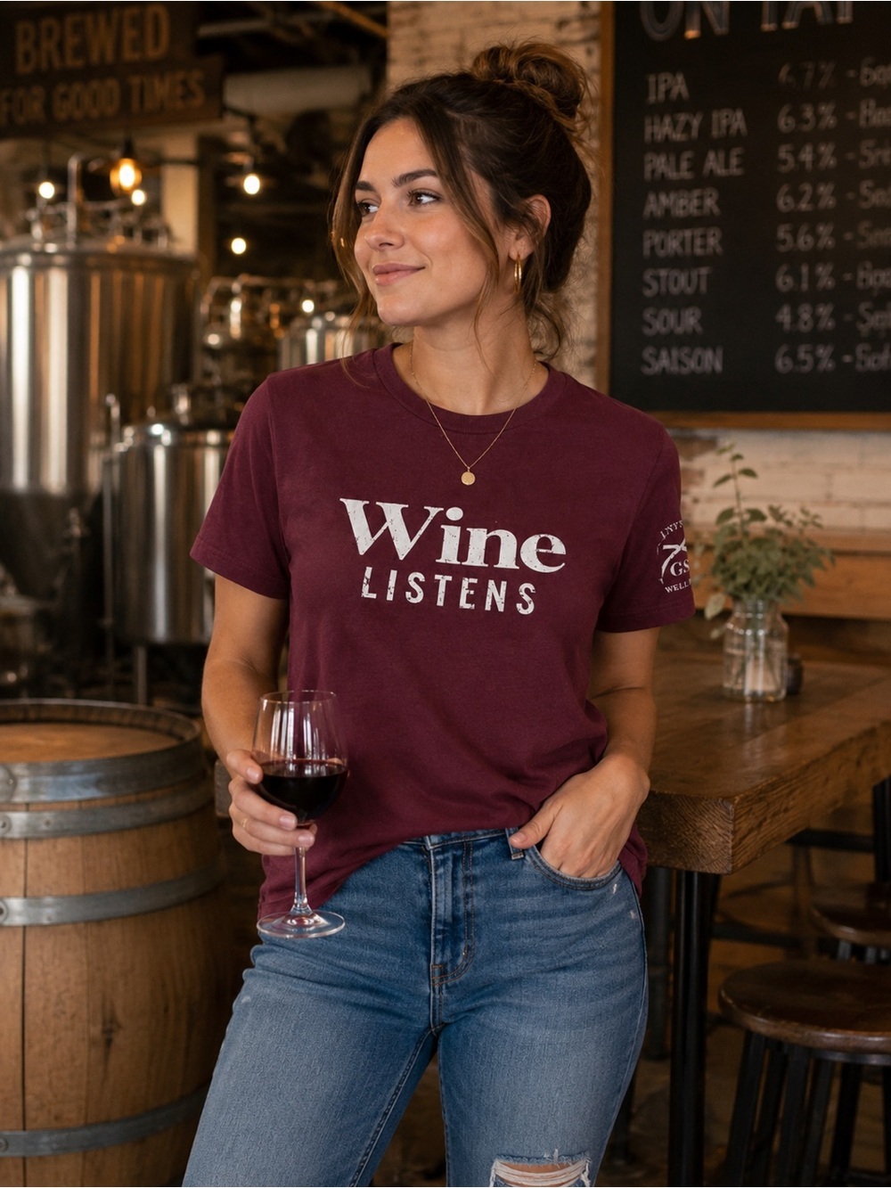 Grunt Style Burgundy "Wine Listens" Women's Graphic Tee